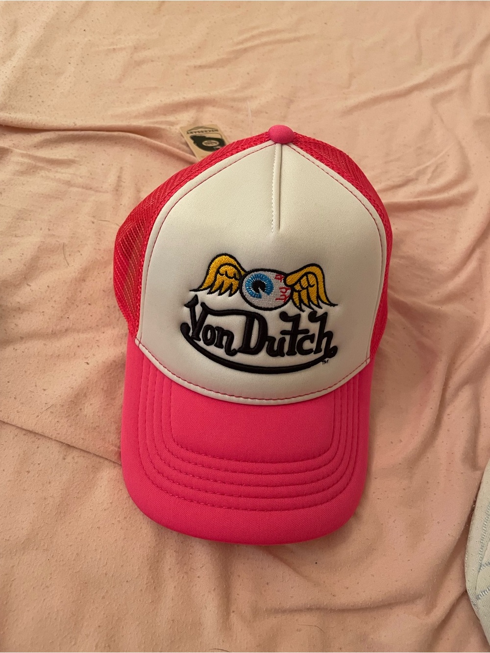 Von Dutch Pink and White Winged Eyeball Trucker Hat